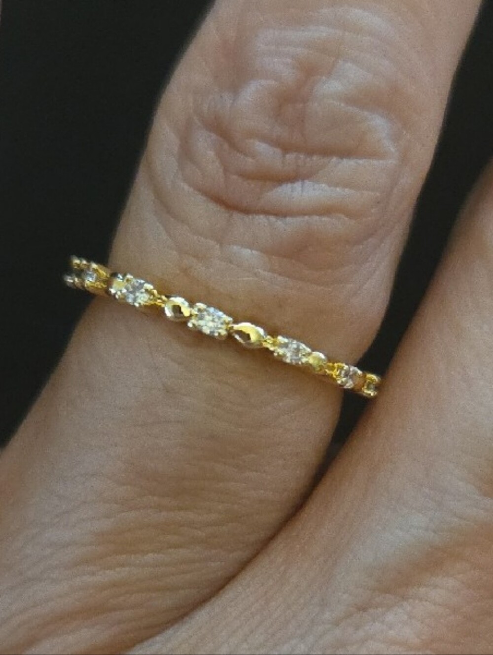 Delicate Gold Tone Crystal Eternity Band Minimalist Ring Size 6 Stackable NIB